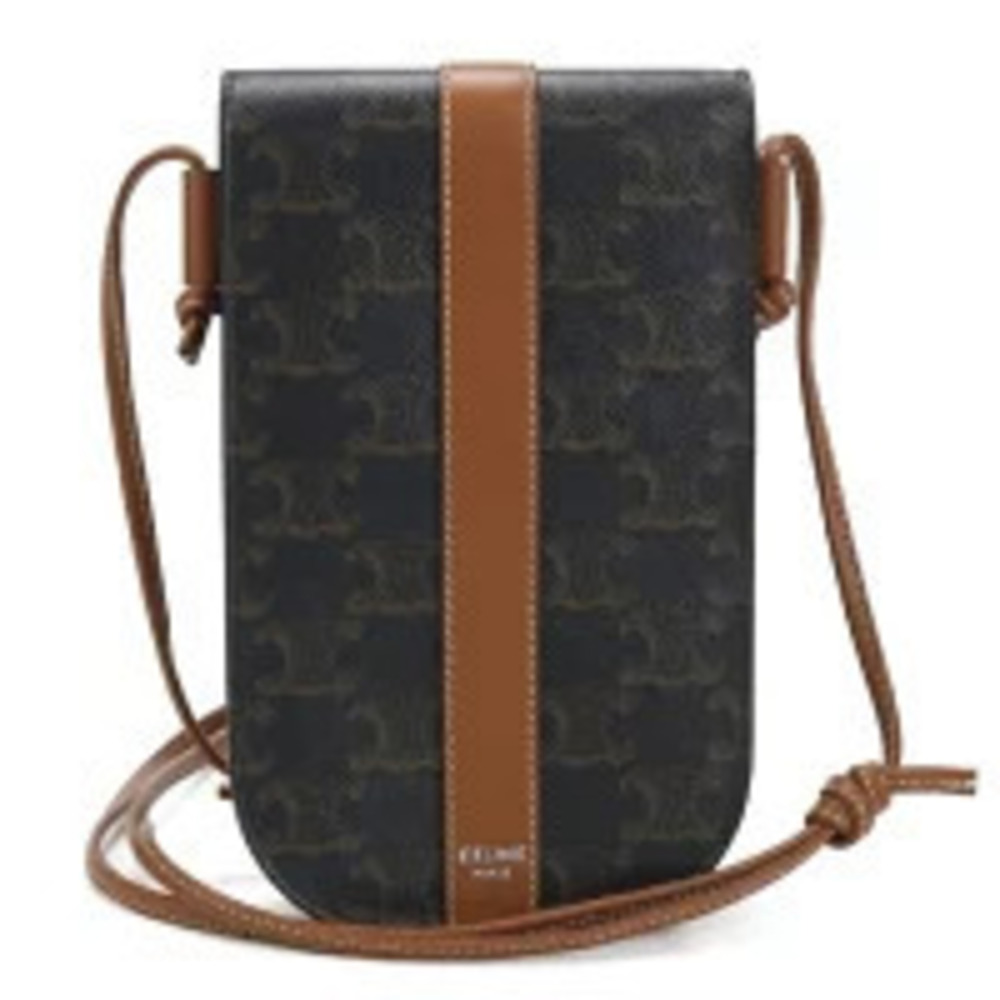 Celine Crossbody Bag Triomphe Canvas Mobile Pouch Clutch Brown